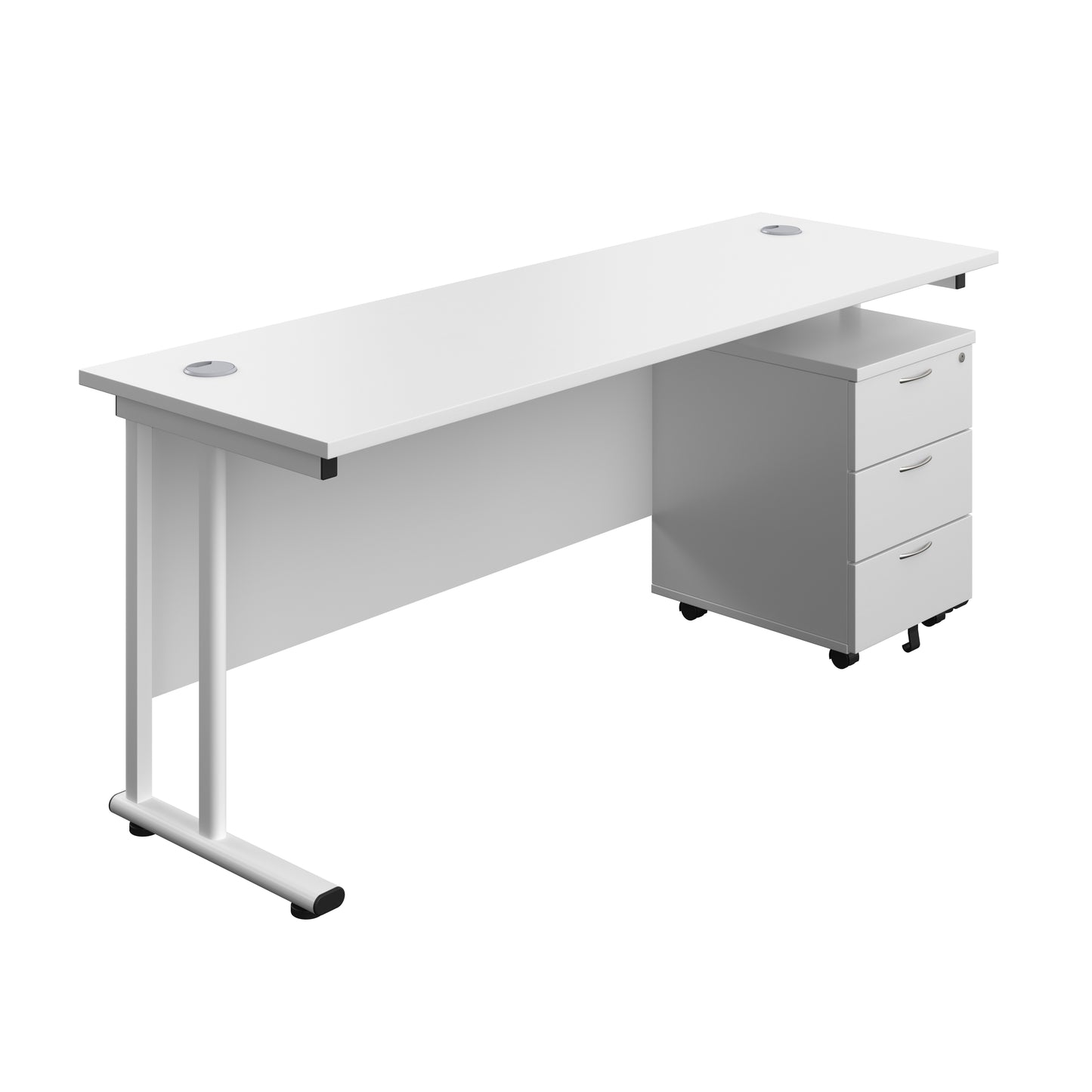 Aztec|Twin Upright|Rectangular|Desk with Mobile 3 Drawer Pedestal|1800x600|White-White