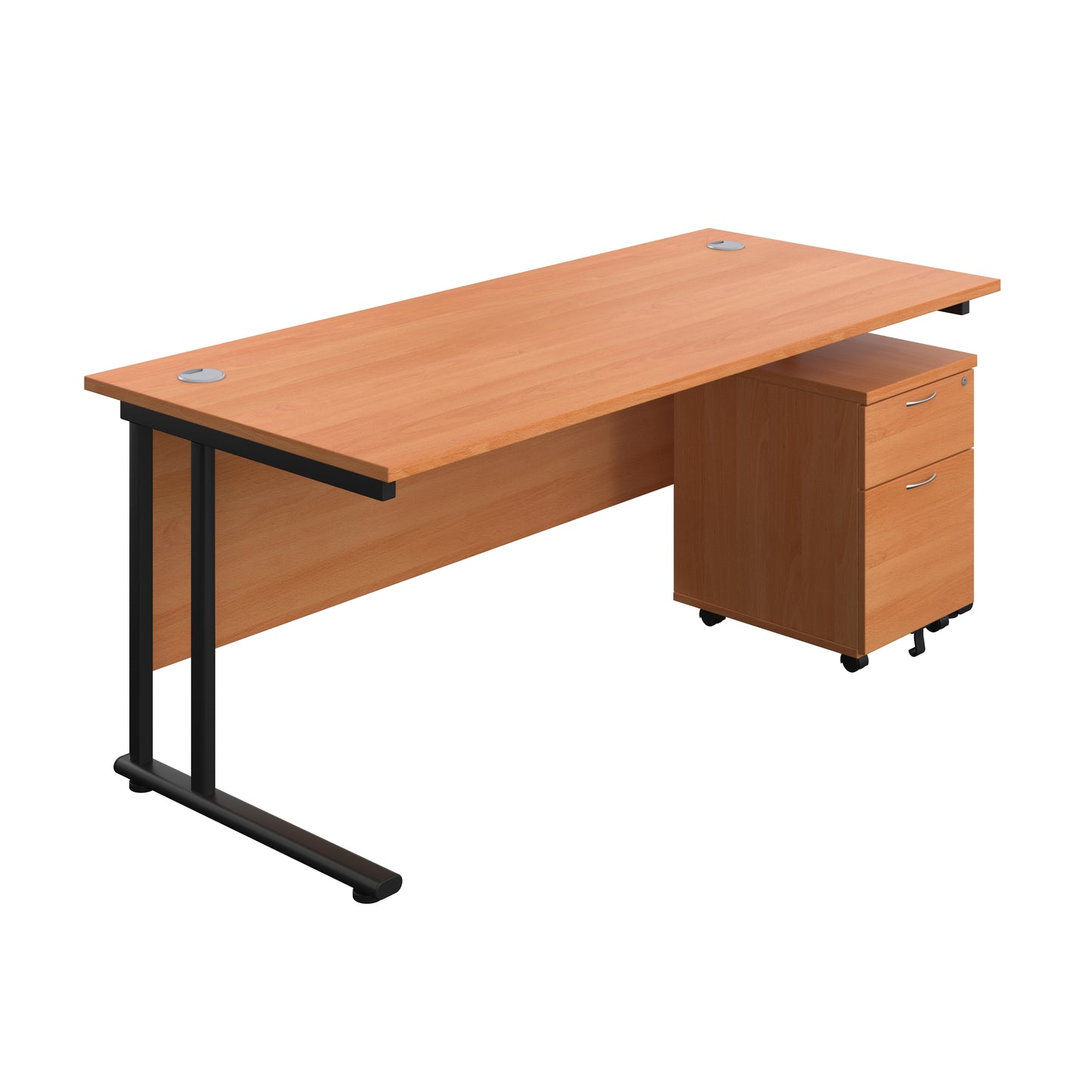 Aztec|Twin Upright|Rectangular|Desk with Mobile 2 Drawer Pedestal|1800x800|Beech-Black