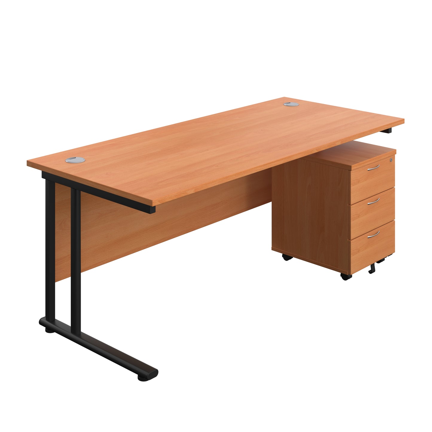 Aztec|Twin Upright|Rectangular|Desk with Mobile 3 Drawer Pedestal|1800x800|Beech-Black