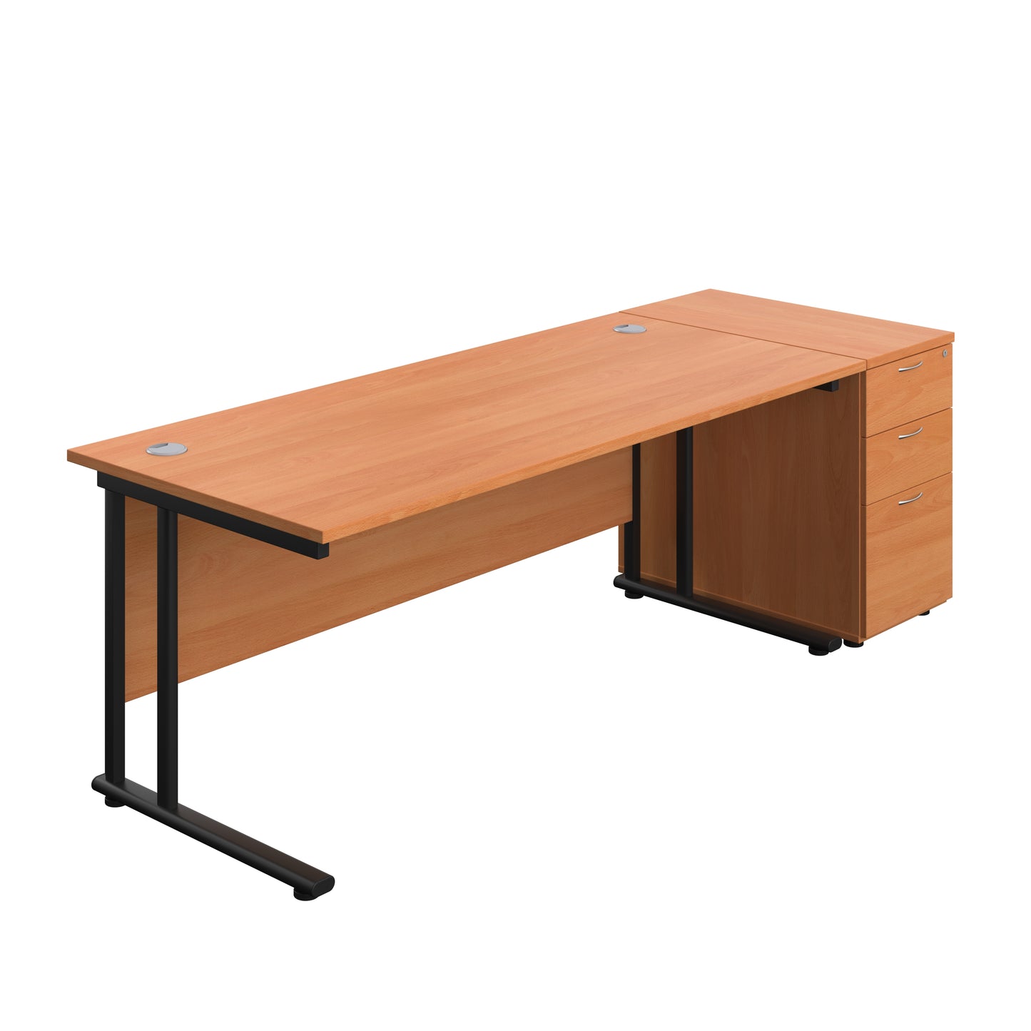 Aztec|Twin Upright|Rectangular|Desk with Desk High 3 Drawer Pedestal|1800x800|Beech-Black