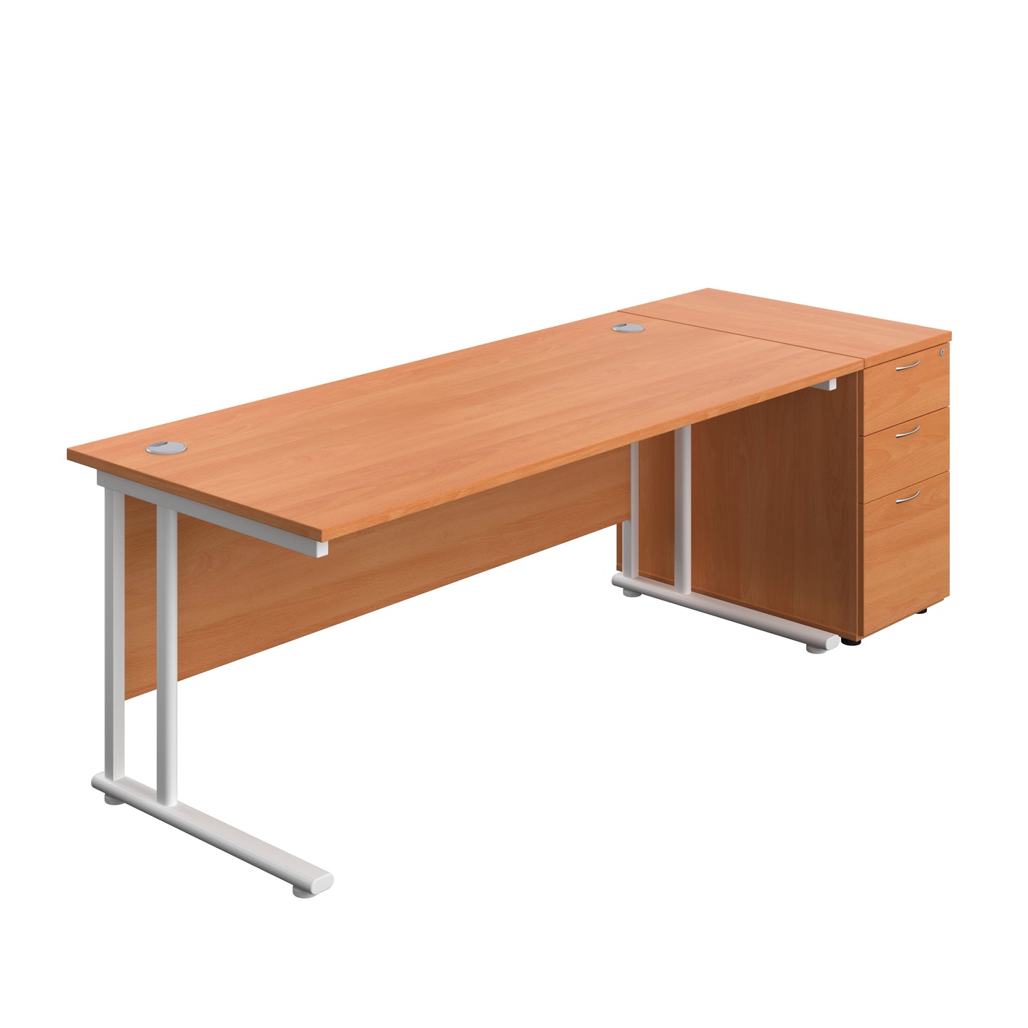 Aztec|Twin Upright|Rectangular|Desk with Desk High 3 Drawer Pedestal|1800x800|Beech-White