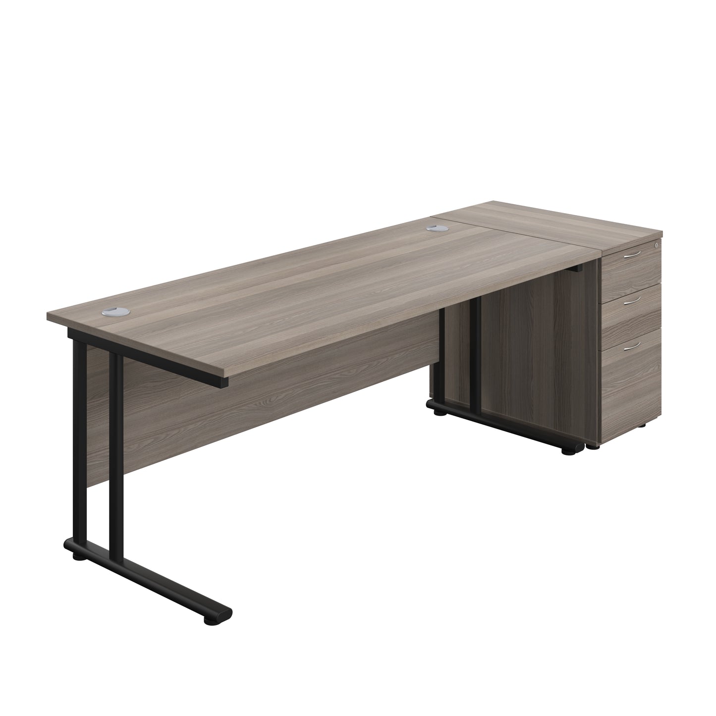 Aztec|Twin Upright|Rectangular|Desk with Desk High 3 Drawer Pedestal|1800x800|Grey Oak-Black