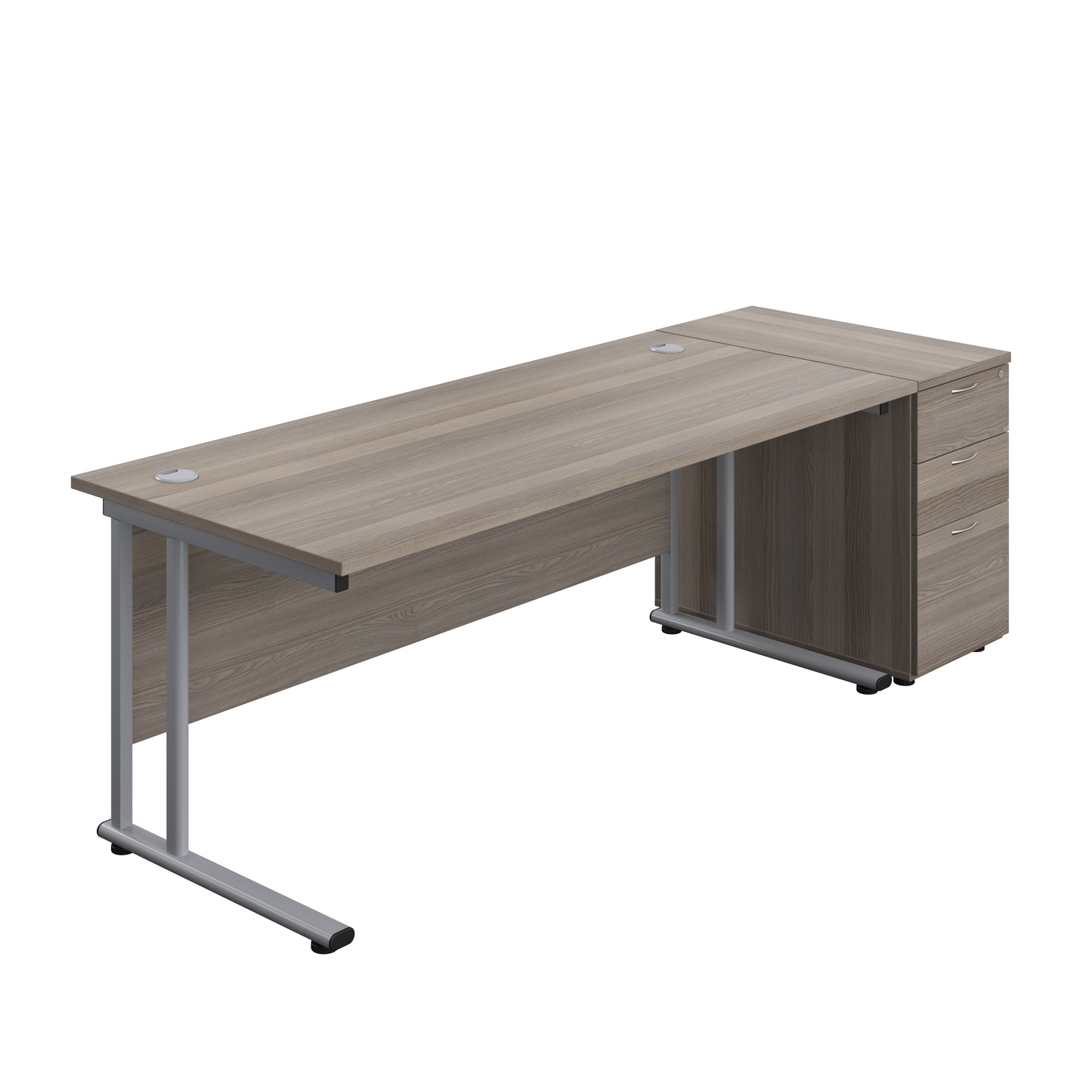 Aztec|Twin Upright|Rectangular|Desk with Desk High 3 Drawer Pedestal|1800x800|Grey Oak-Silver