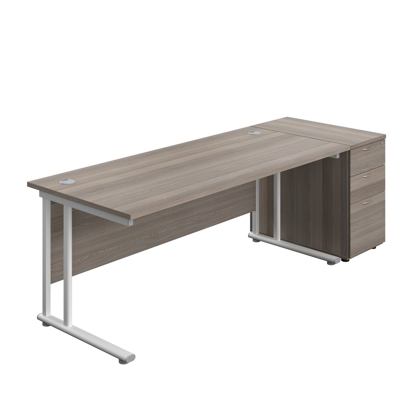 Aztec|Twin Upright|Rectangular|Desk with Desk High 3 Drawer Pedestal|1800x800|Grey Oak-White