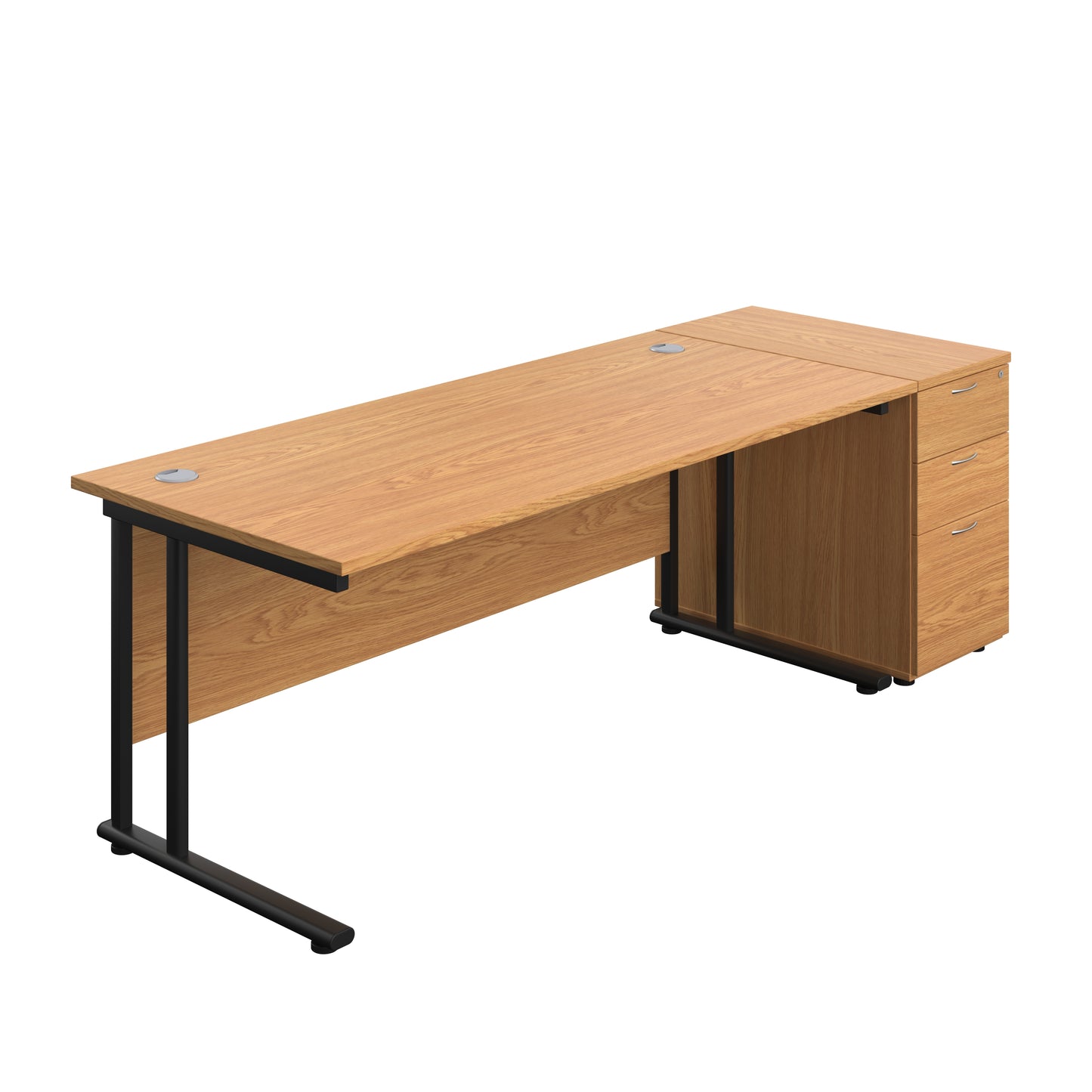 Aztec|Twin Upright|Rectangular|Desk with Desk High 3 Drawer Pedestal|1800x800|Nova Oak-Black