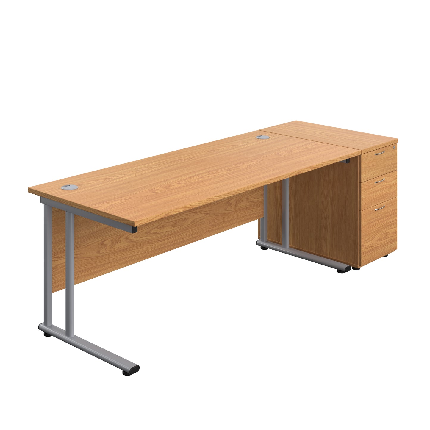 Aztec|Twin Upright|Rectangular|Desk with Desk High 3 Drawer Pedestal|1800x800|Nova Oak-Silver
