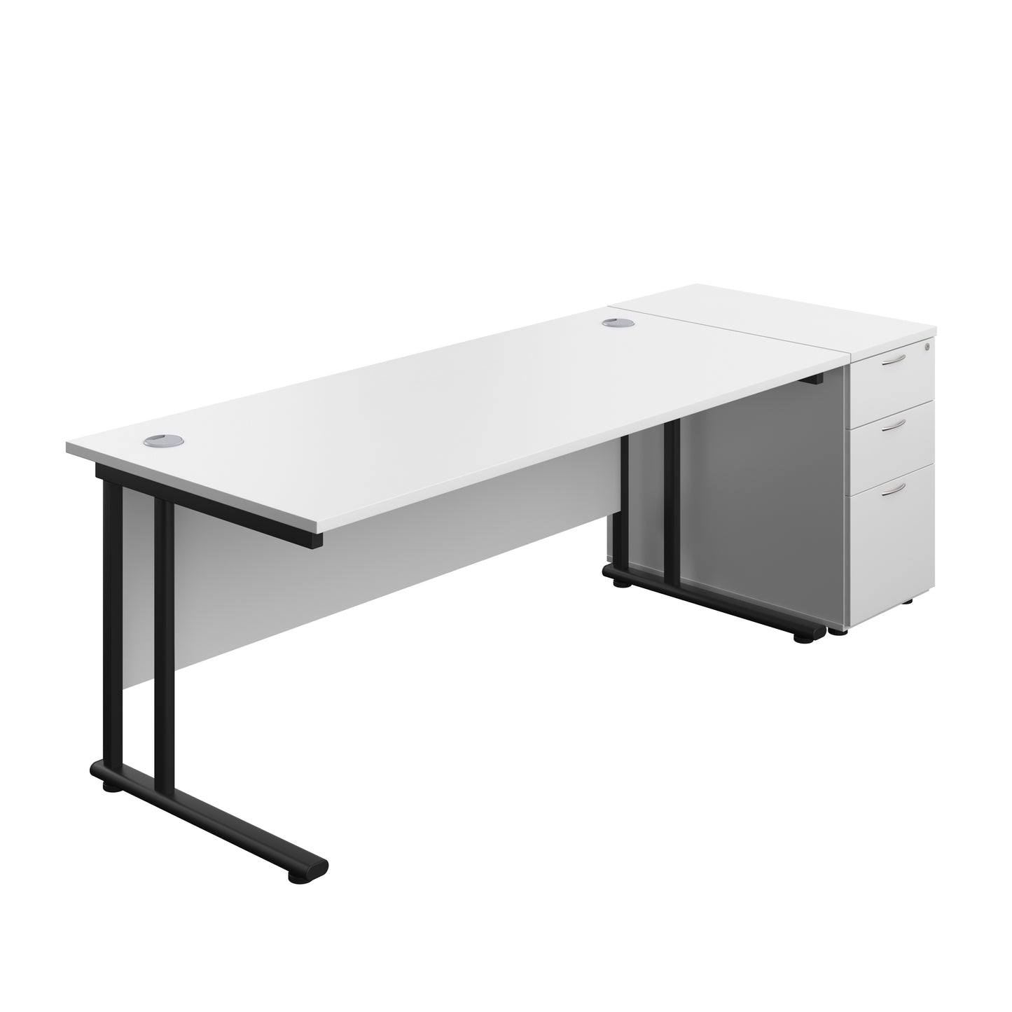 Aztec|Twin Upright|Rectangular|Desk with Desk High 3 Drawer Pedestal|1800x800|White-Black