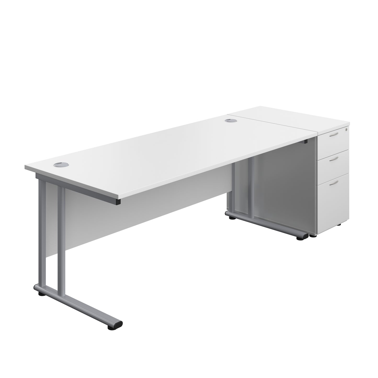 Aztec|Twin Upright|Rectangular|Desk with Desk High 3 Drawer Pedestal|1800x800|White-Silver