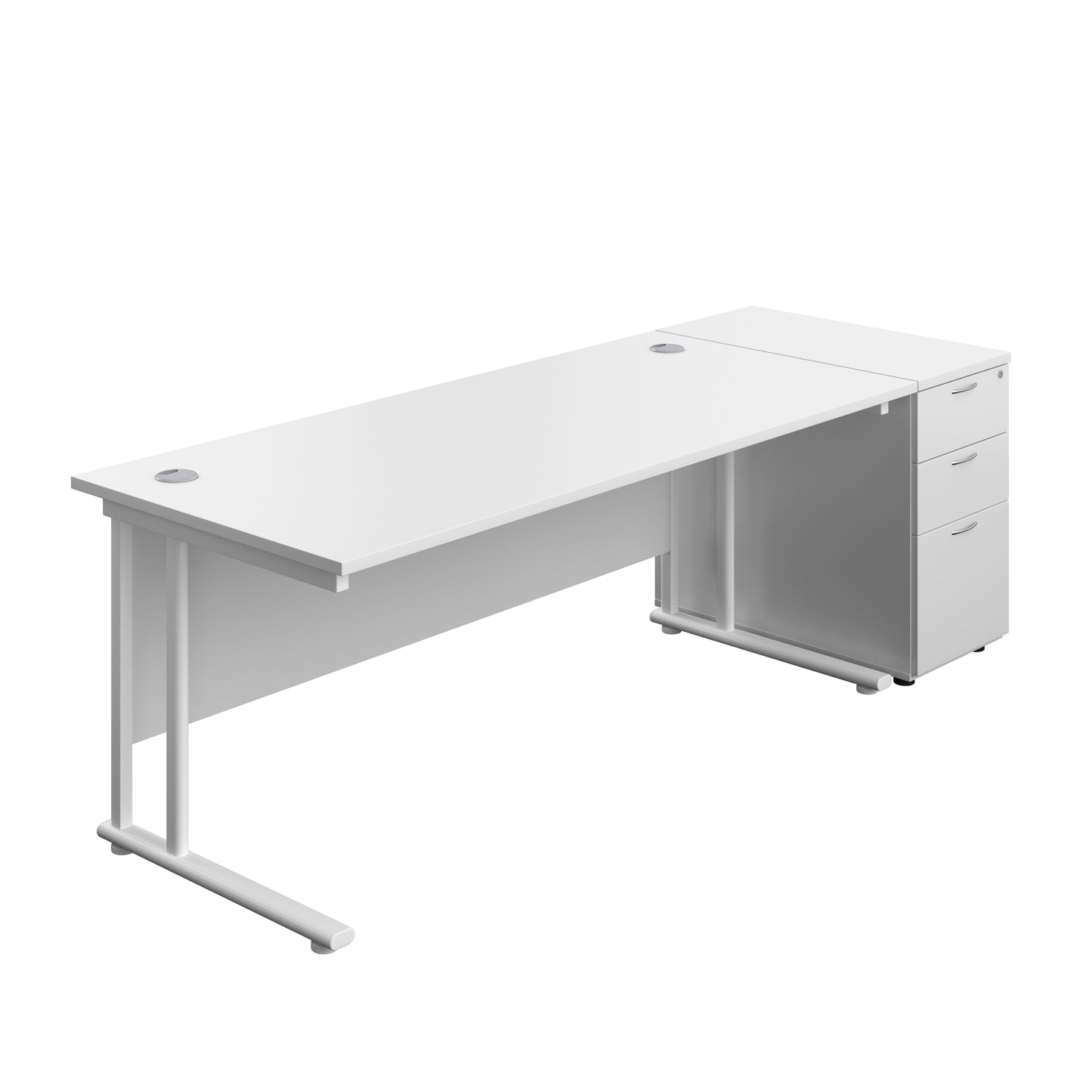 Aztec|Twin Upright|Rectangular|Desk with Desk High 3 Drawer Pedestal|1800x800|White-White