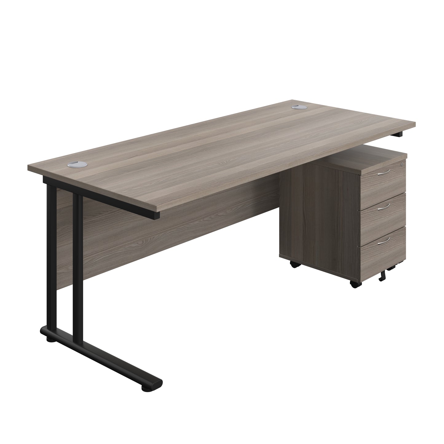 Aztec|Twin Upright|Rectangular|Desk with Mobile 3 Drawer Pedestal|1800x800|Grey Oak-Black