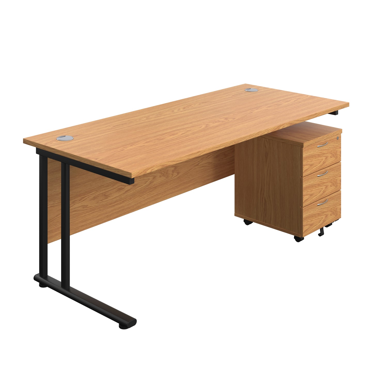 Aztec|Twin Upright|Rectangular|Desk with Mobile 3 Drawer Pedestal|1800x800|Nova Oak-Black
