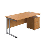 Twin Upright Rectangular Desk + Mobile 3 Drawer Pedestal (FSC)