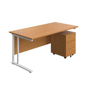 Twin Upright Rectangular Desk + Mobile 3 Drawer Pedestal (FSC)