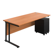 Twin Upright Rectangular Desk + Under Desk Steel Pedestal 3 Drawers (FSC)