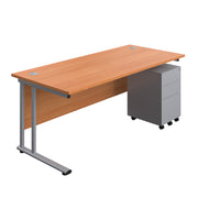 Twin Upright Rectangular Desk + Under Desk Steel Pedestal 3 Drawers (FSC)