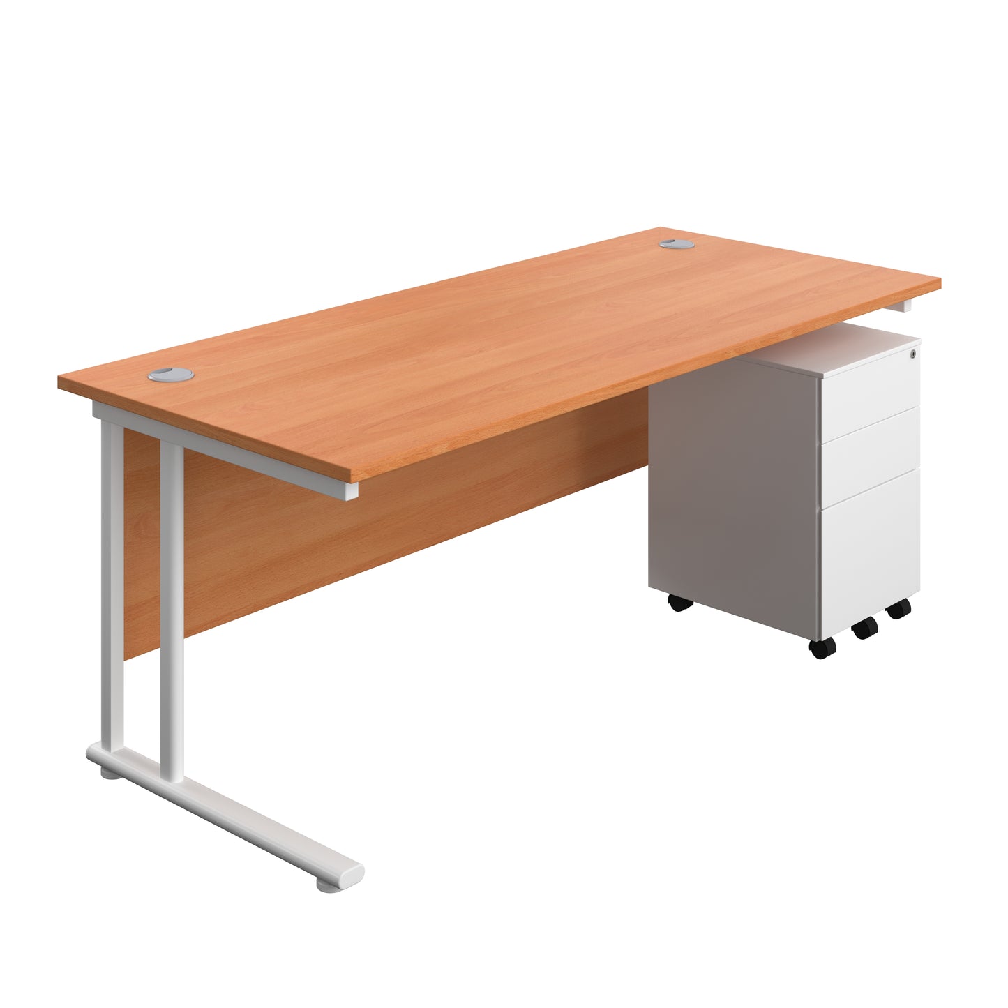 Aztec|Twin Upright|Rectangular|Desk with Under Desk Steel Pedestal 3 Drawer|1800x800|Beech-White