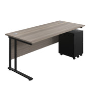 Twin Upright Rectangular Desk + Under Desk Steel Pedestal 3 Drawers (FSC)