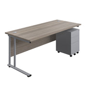 Twin Upright Rectangular Desk + Under Desk Steel Pedestal 3 Drawers (FSC)