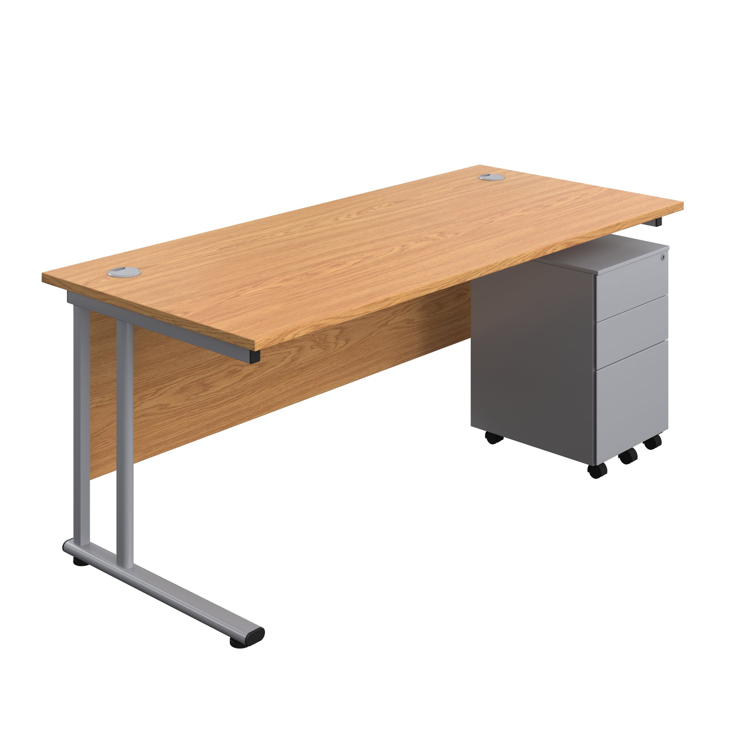 Aztec|Twin Upright|Rectangular|Desk with Under Desk Steel Pedestal 3 Drawer|1800x800|Nova Oak-Silver