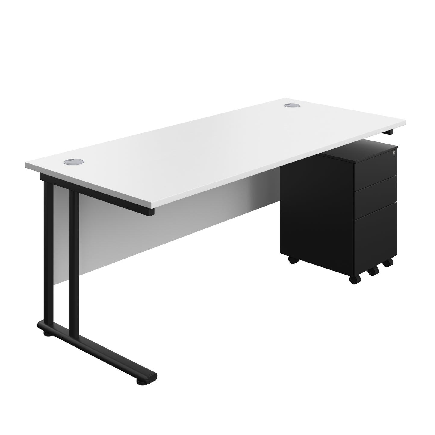 Aztec|Twin Upright|Rectangular|Desk with Under Desk Steel Pedestal 3 Drawer|1800x800|White-Black