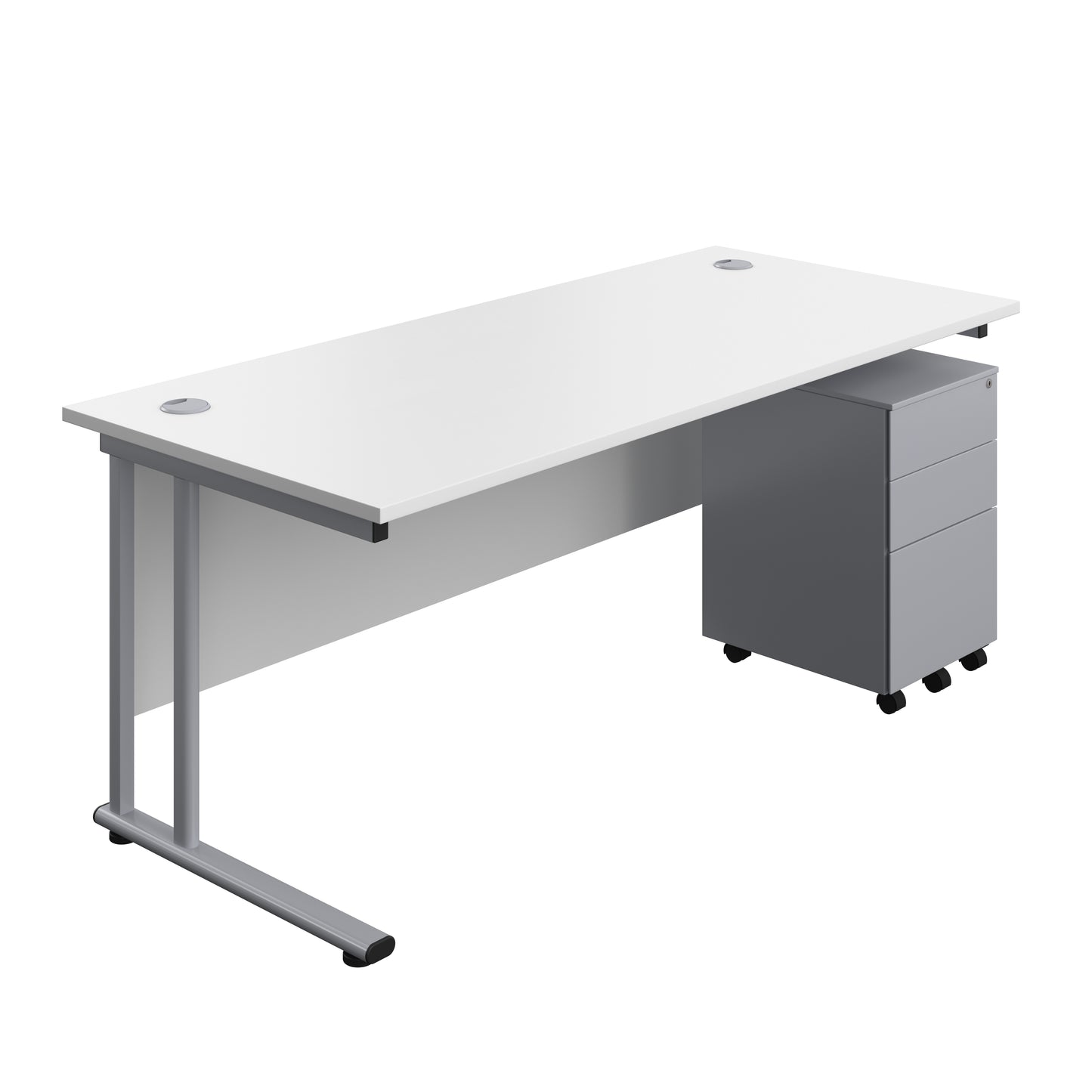 Aztec|Twin Upright|Rectangular|Desk with Under Desk Steel Pedestal 3 Drawer|1800x800|White-Silver