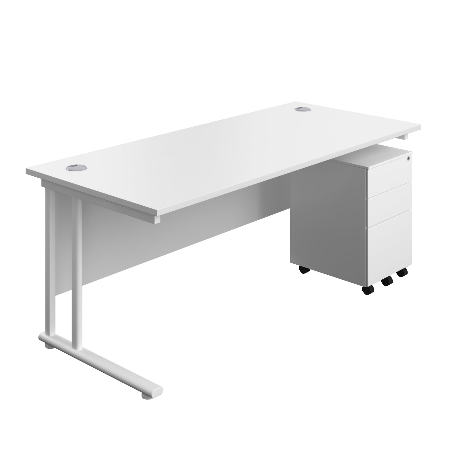 Aztec|Twin Upright|Rectangular|Desk with Under Desk Steel Pedestal 3 Drawer|1800x800|White-White