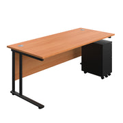 Twin Upright Rectangular Desk + Slimline Steel Pedestal 3 Drawers (FSC)