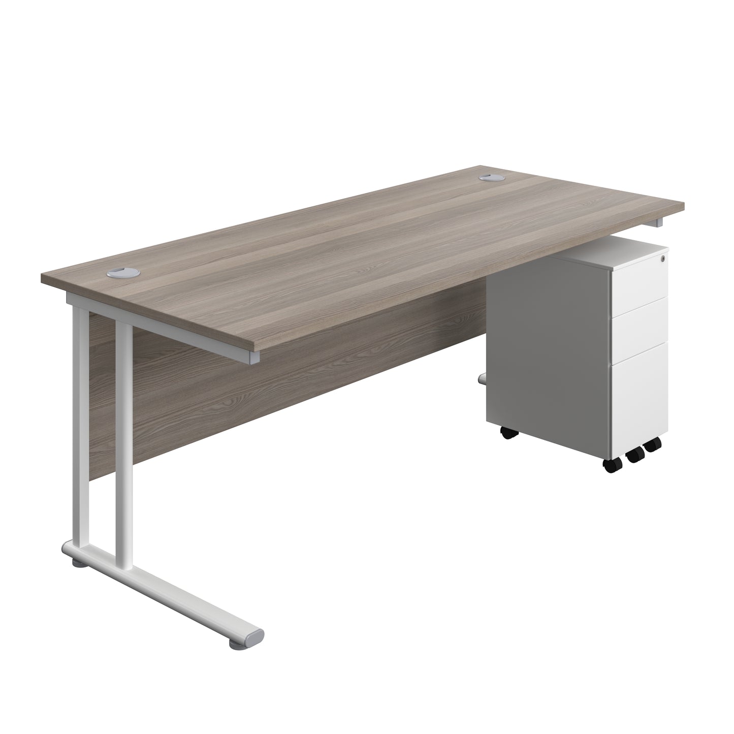 Aztec|Twin Upright|Rectangular|Desk with Slimline Steel Pedestal 3 Drawer|1800x800|Grey Oak-White