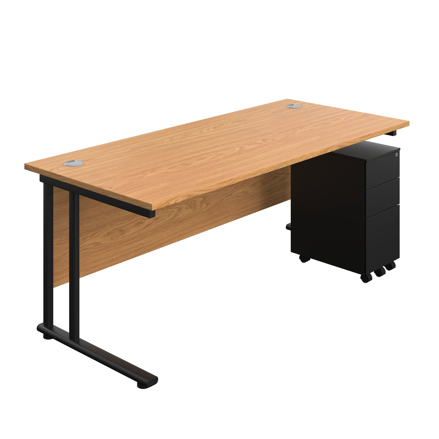 Aztec|Twin Upright|Rectangular|Desk with Slimline Steel Pedestal 3 Drawer|1800x800|Nova Oak-Black