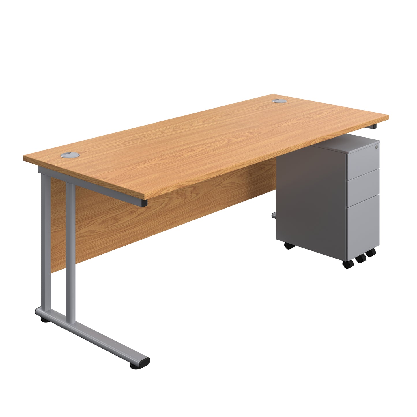 Aztec|Twin Upright|Rectangular|Desk with Slimline Steel Pedestal 3 Drawer|1800x800|Nova Oak-Silver