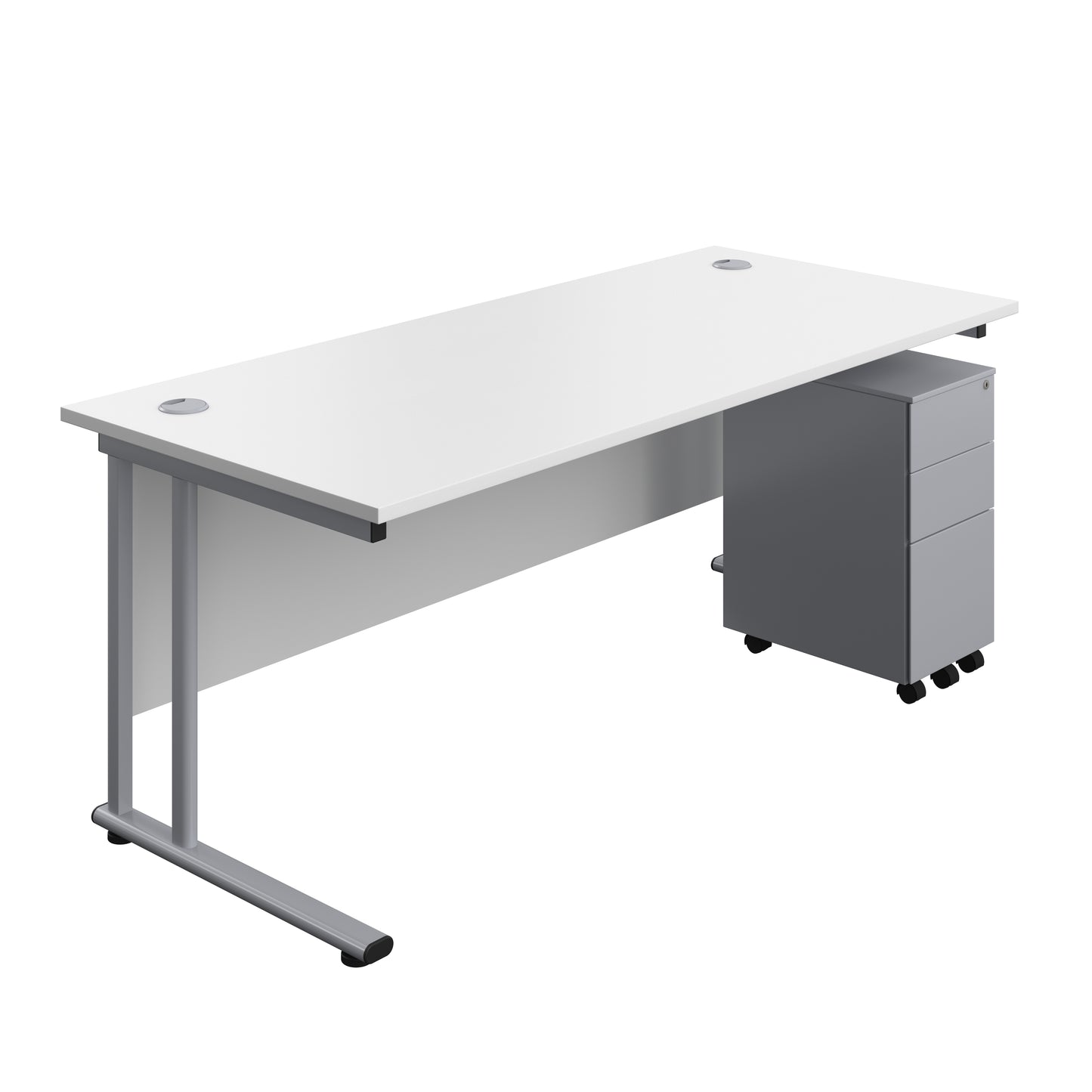 Aztec|Twin Upright|Rectangular|Desk with Slimline Steel Pedestal 3 Drawer|1800x800|White-Silver