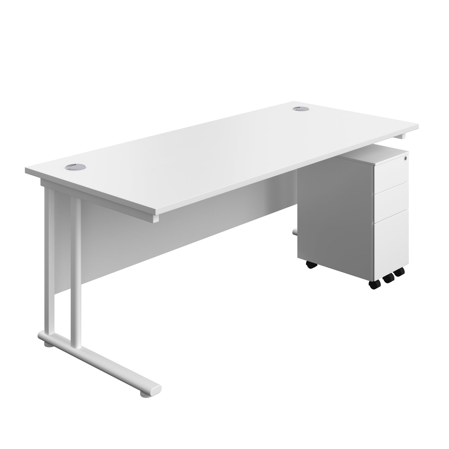 Aztec|Twin Upright|Rectangular|Desk with Slimline Steel Pedestal 3 Drawer|1800x800|White-White