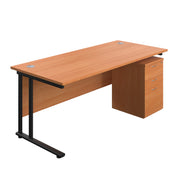 Twin Upright Rectangular Desk + High Mobile Pedestal 3 Drawer (FSC)