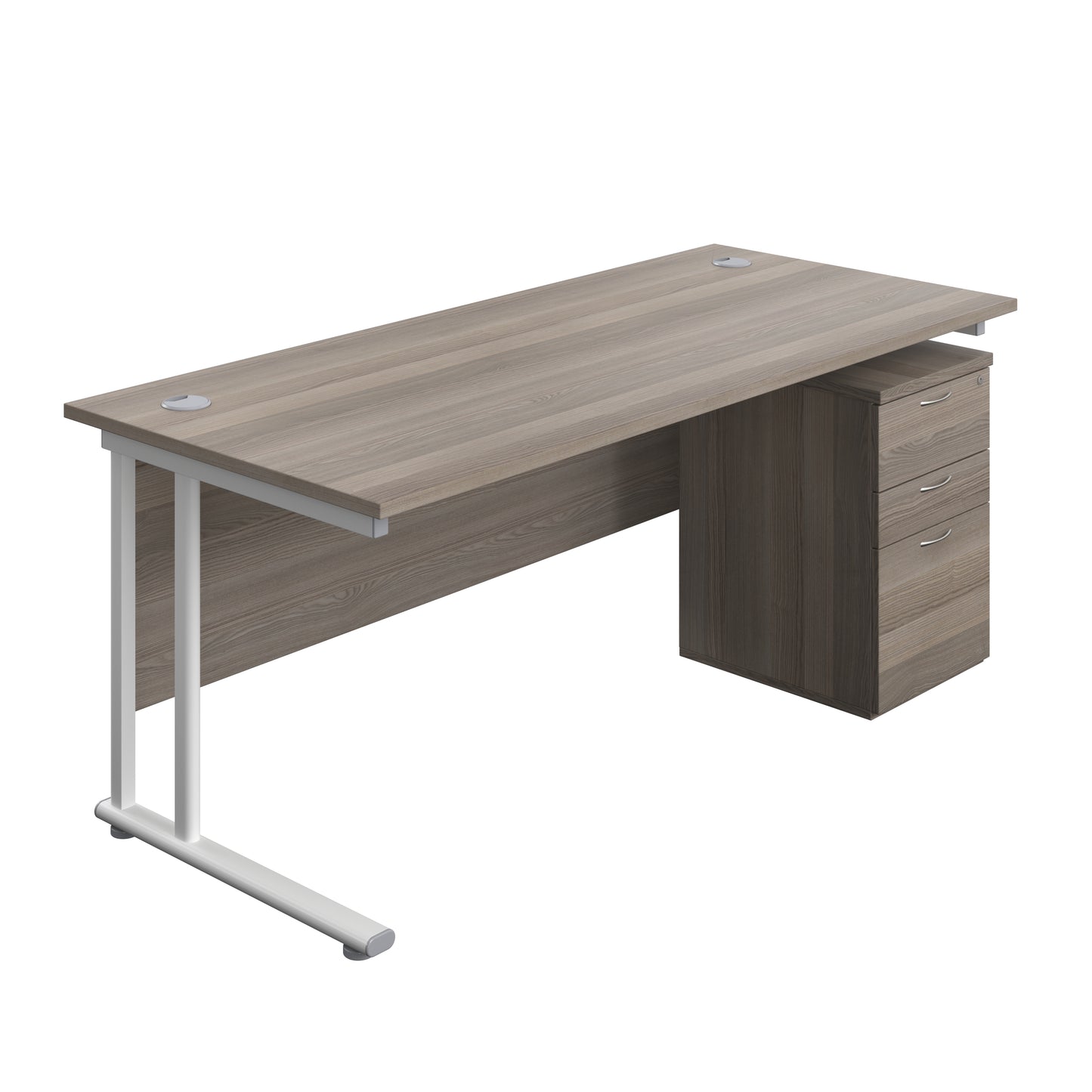 Aztec|Twin Upright|Rectangular|Desk with High Mobile Pedestal 3 Drawer|1800x800|Grey Oak-White