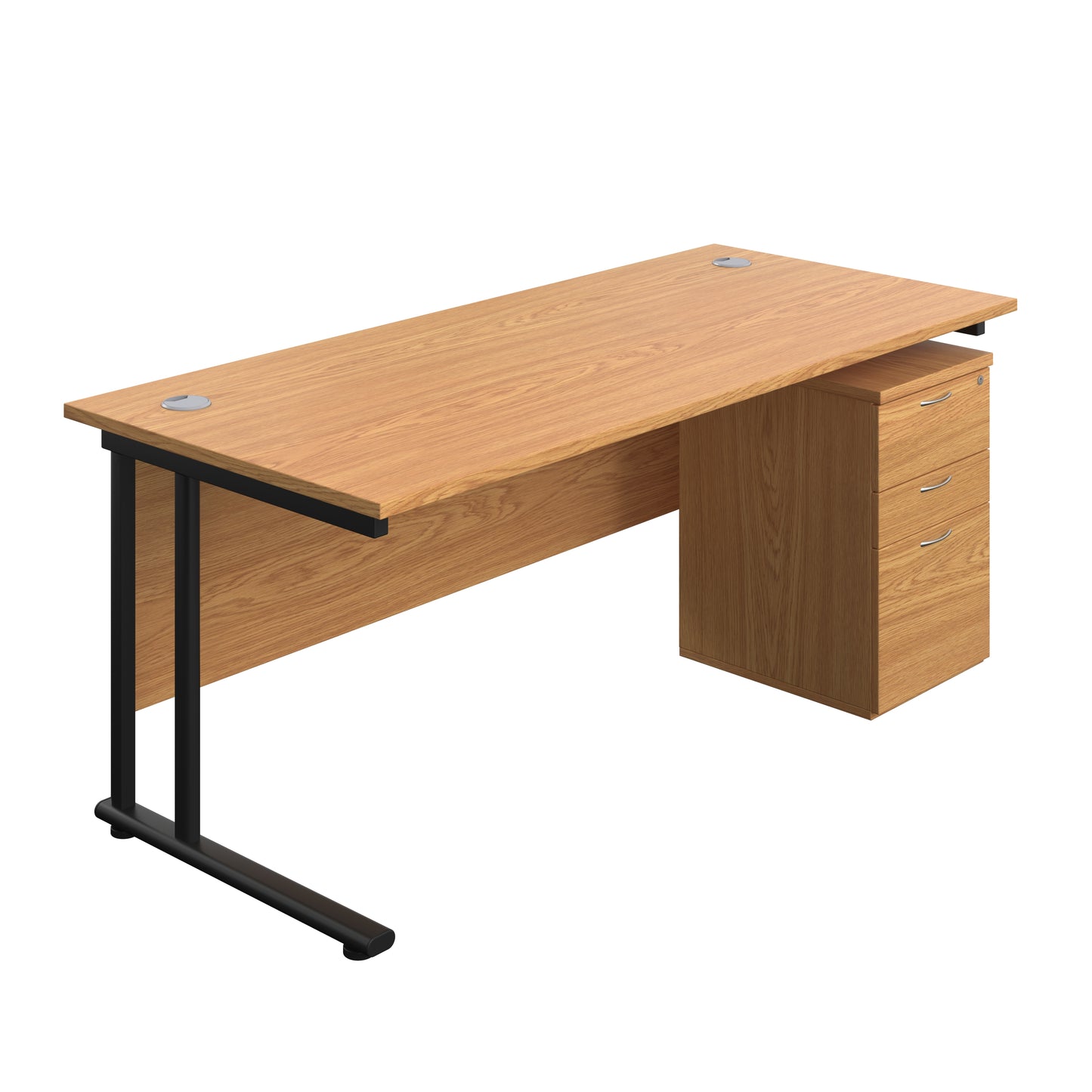 Aztec|Twin Upright|Rectangular|Desk with High Mobile Pedestal 3 Drawer|1800x800|Nova Oak-Black