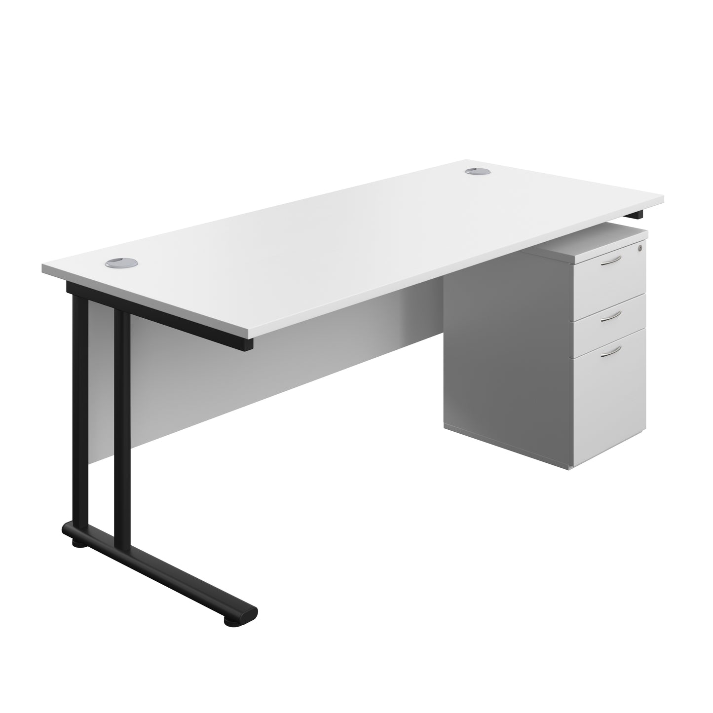 Aztec|Twin Upright|Rectangular|Desk with High Mobile Pedestal 3 Drawer|1800x800|White-Black
