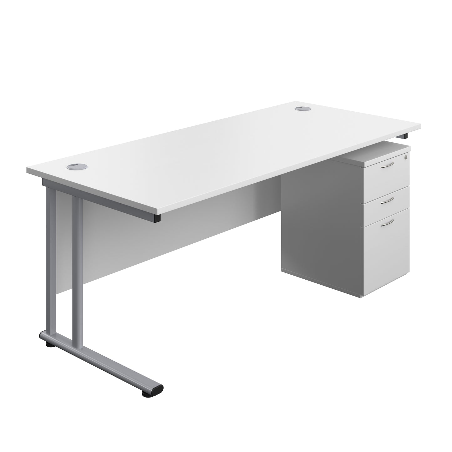 Aztec|Twin Upright|Rectangular|Desk with High Mobile Pedestal 3 Drawer|1800x800|White-Silver