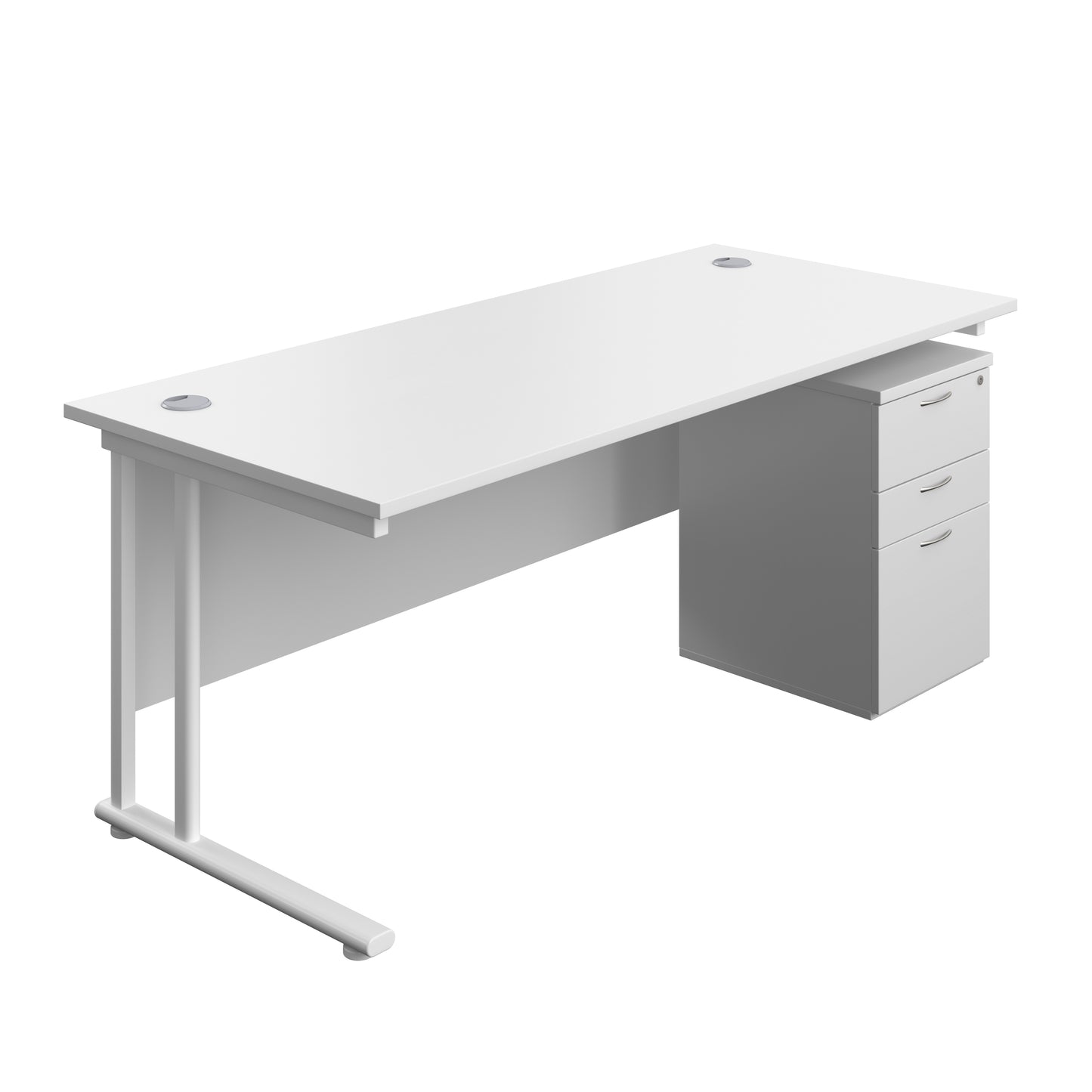 Aztec|Twin Upright|Rectangular|Desk with High Mobile Pedestal 3 Drawer|1800x800|White-White