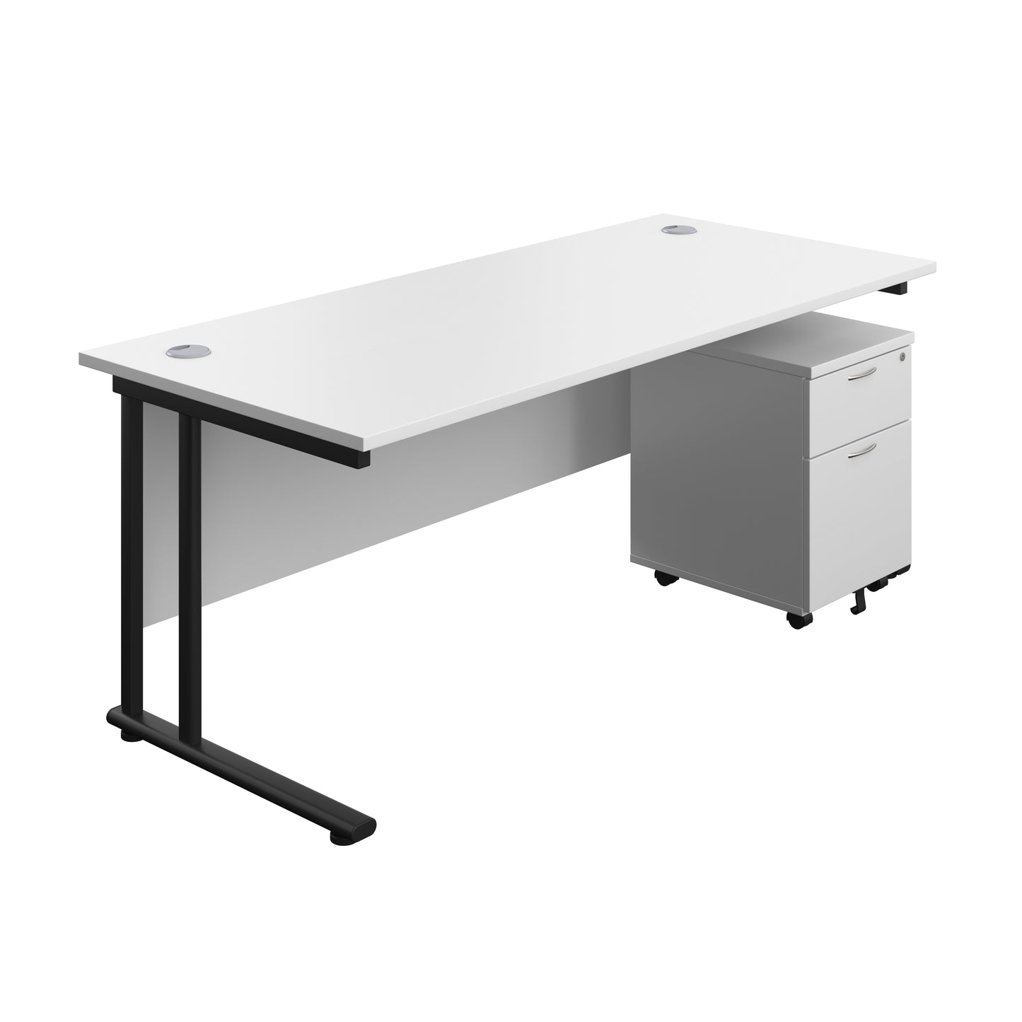 Aztec|Twin Upright|Rectangular|Desk with Mobile 2 Drawer Pedestal|1800x800|White-Black
