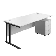 Twin Upright Rectangular Desk + Mobile 3 Drawer Pedestal (FSC)