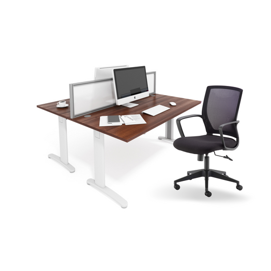 Walnut Straight Desk With Black Mesh Operator Chair