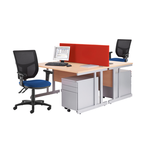 Wave Desk 1400mm With Steel 3 Drawer Wide Mobile Pedestal And Mesh Back PCB Operator Chair