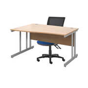 Wave Desk 1400mm With Steel 3 Drawer Wide Mobile Pedestal And Mesh Back PCB Operator Chair