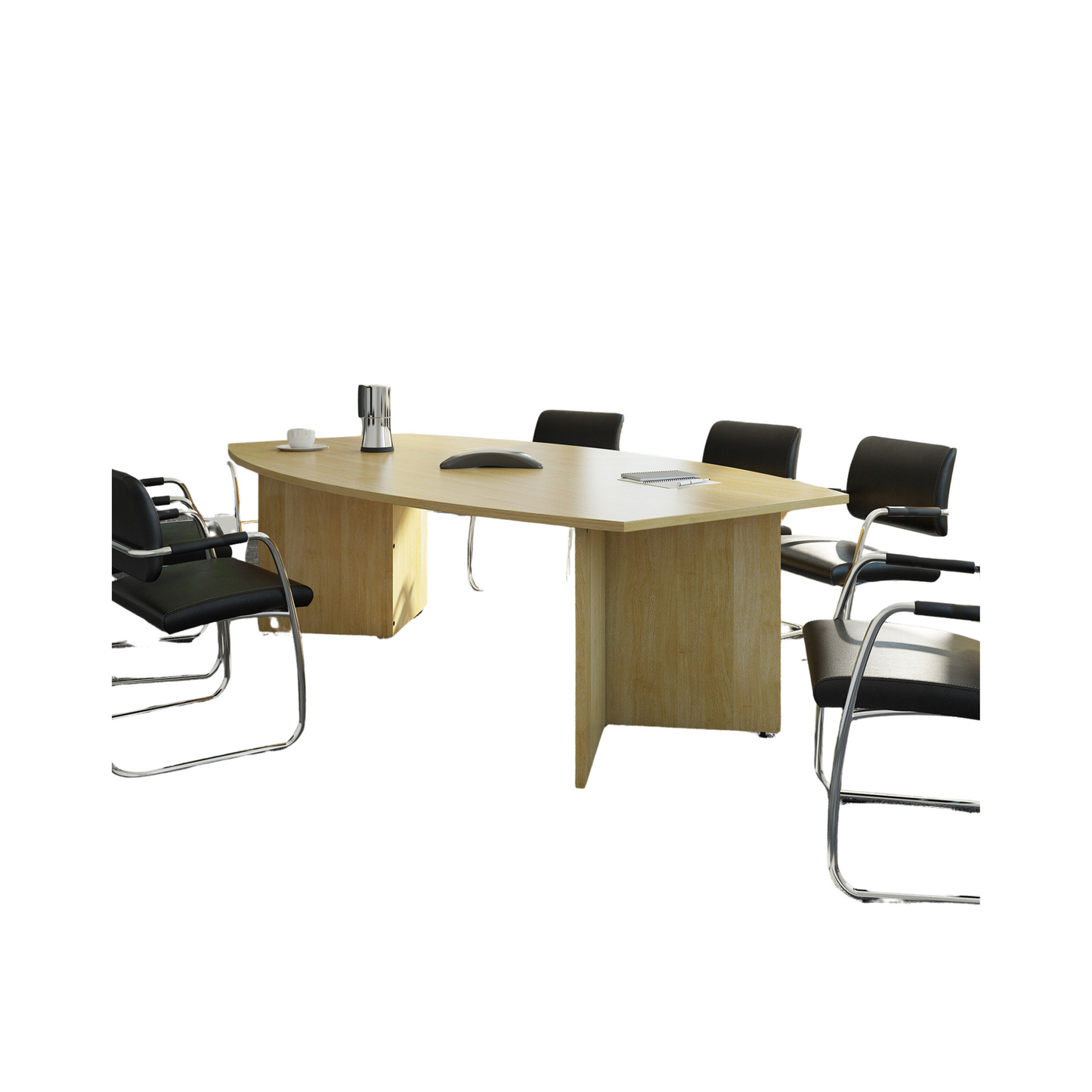 Arrow Head Leg Radial End Boardroom Table With 8 Meeting Room Cantilever Chair