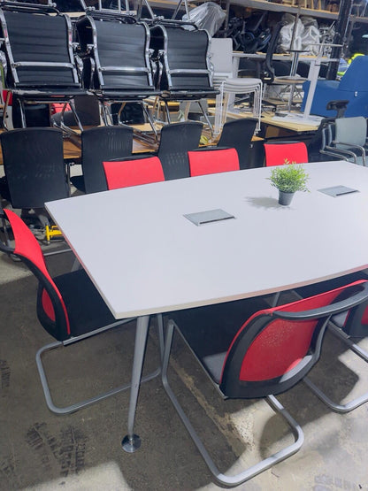 Set Of 8 STEELCASE* Chairs And White Meeting Table With Power Outputs / DELIVERY