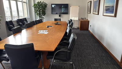 Large Executive Walnut Meeting Table / 14x Leather Cantilever Chairs-CAN DELIVER