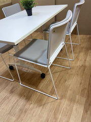 White Mobile Folding Table With Designer Italian Stacking Chairs - Can DELIVER
