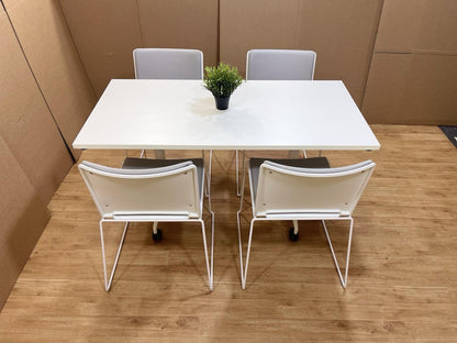 White Mobile Folding Table With Designer Italian Stacking Chairs - Can DELIVER