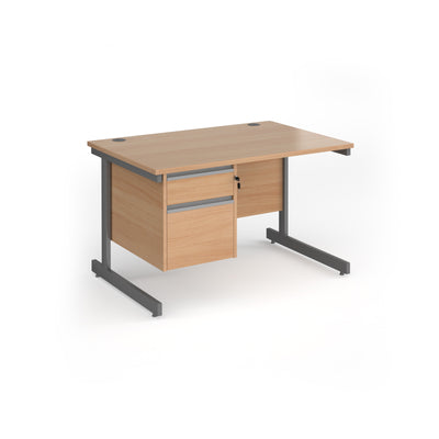 Contract 25 cantilever leg straight desk with 2 drawer pedestal - CC12S2-G-B