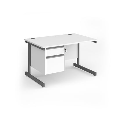 Contract 25 cantilever leg straight desk with 2 drawer pedestal - CC12S2-G-WH
